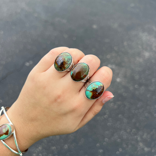Genuine Green Turquoise Sterling Silver Oval Ring