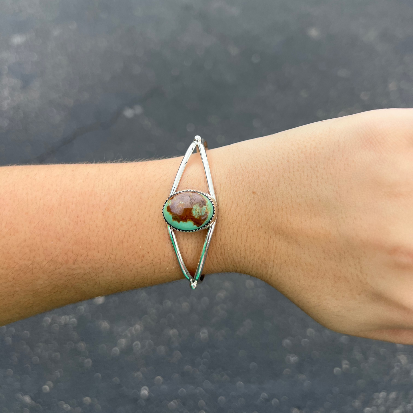 Genuine Green Turquoise Sterling Silver Oval Cuff Bracelet