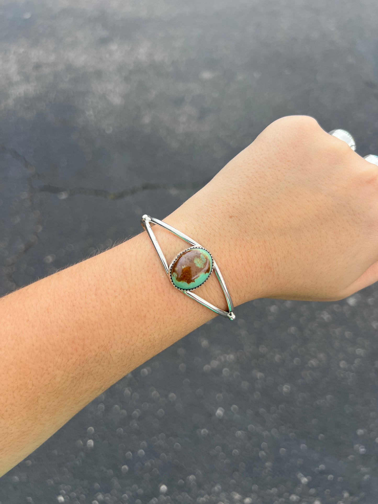 Genuine Green Turquoise Sterling Silver Oval Cuff Bracelet