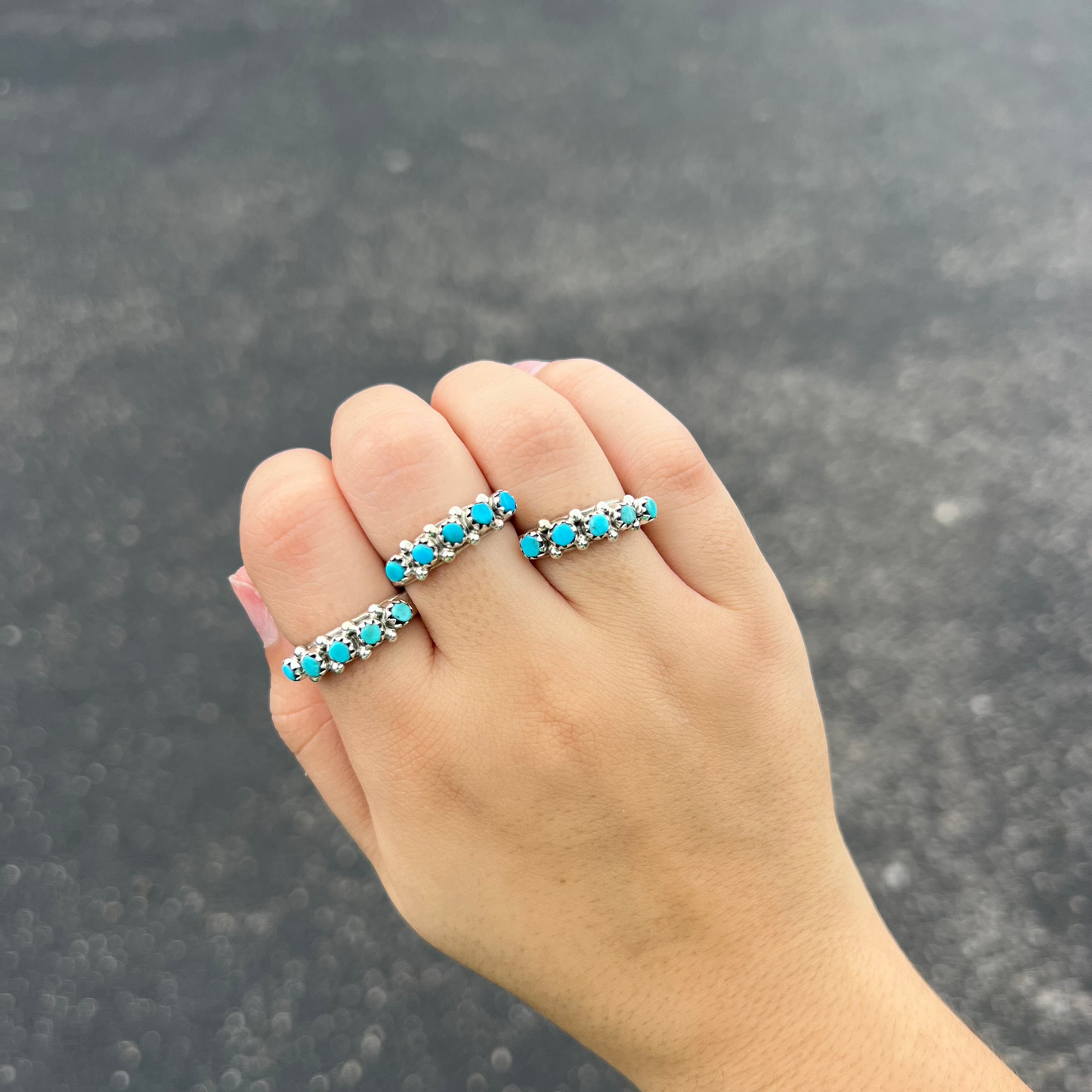 Genuine Turquoise 5 Stone Stacker Sterling Silver Ring