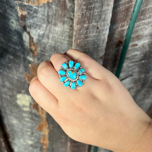 11 Stone Turquoise Cluster Ring