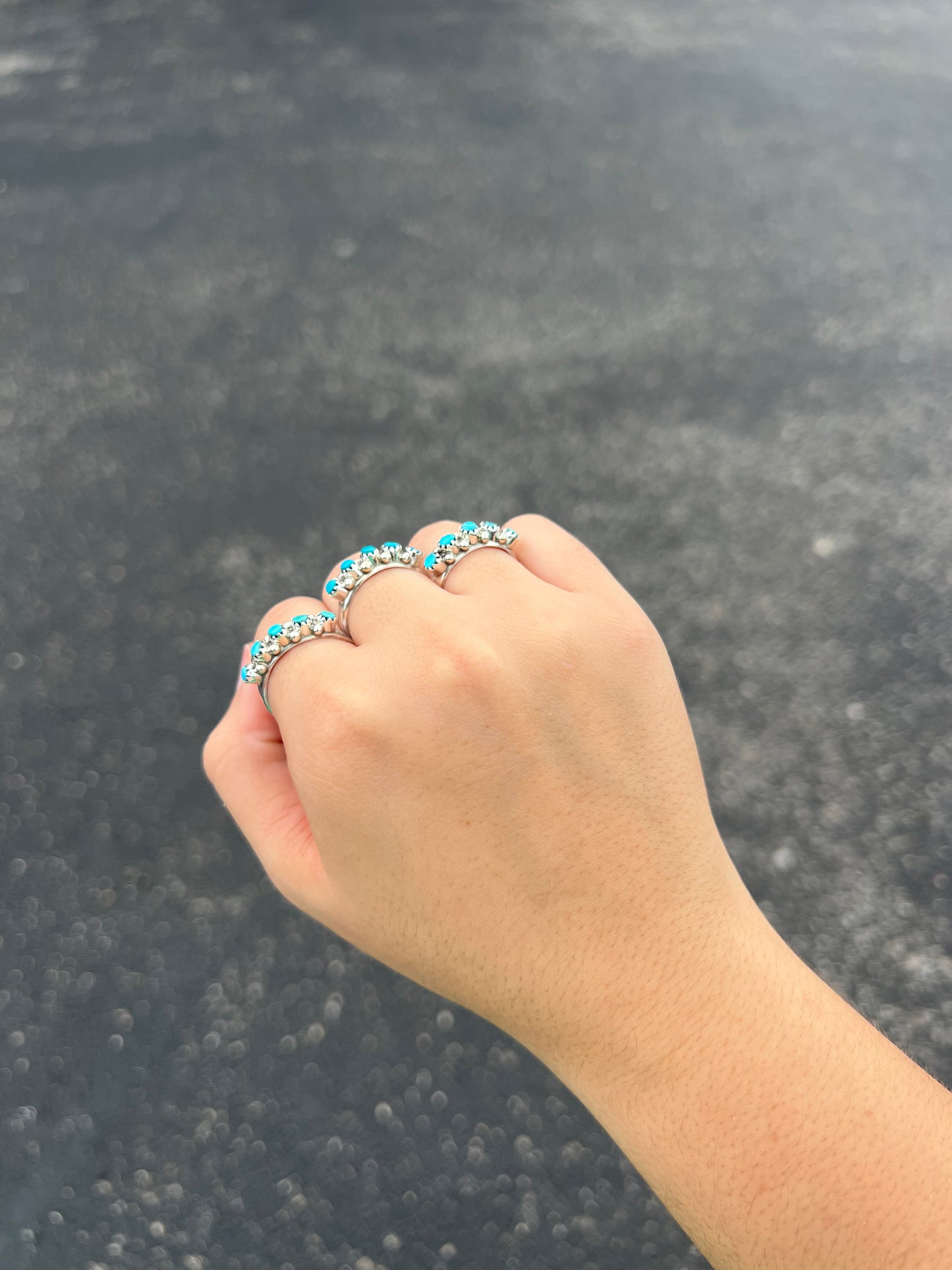 Genuine Turquoise 5 Stone Stacker Sterling Silver Ring