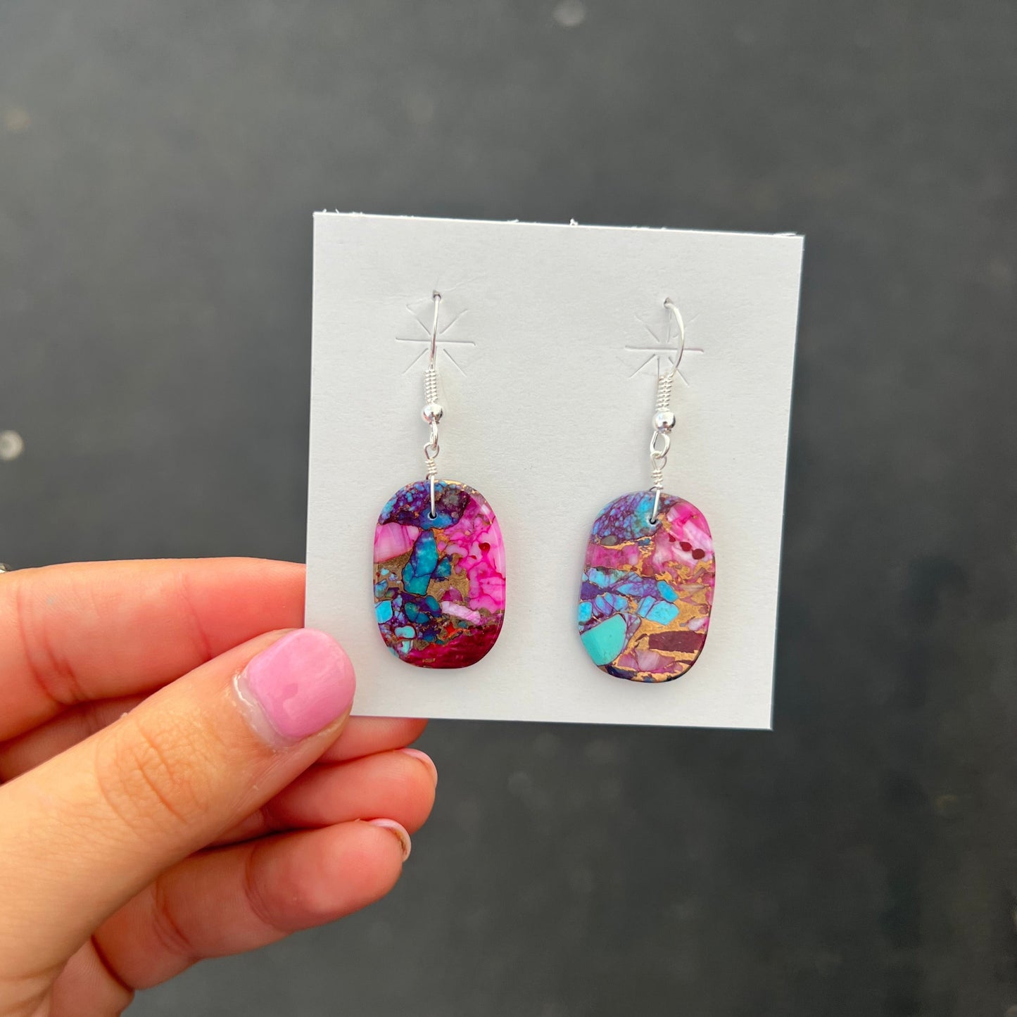 Pink Spiny Oyster and Turquoise Slab Earrings