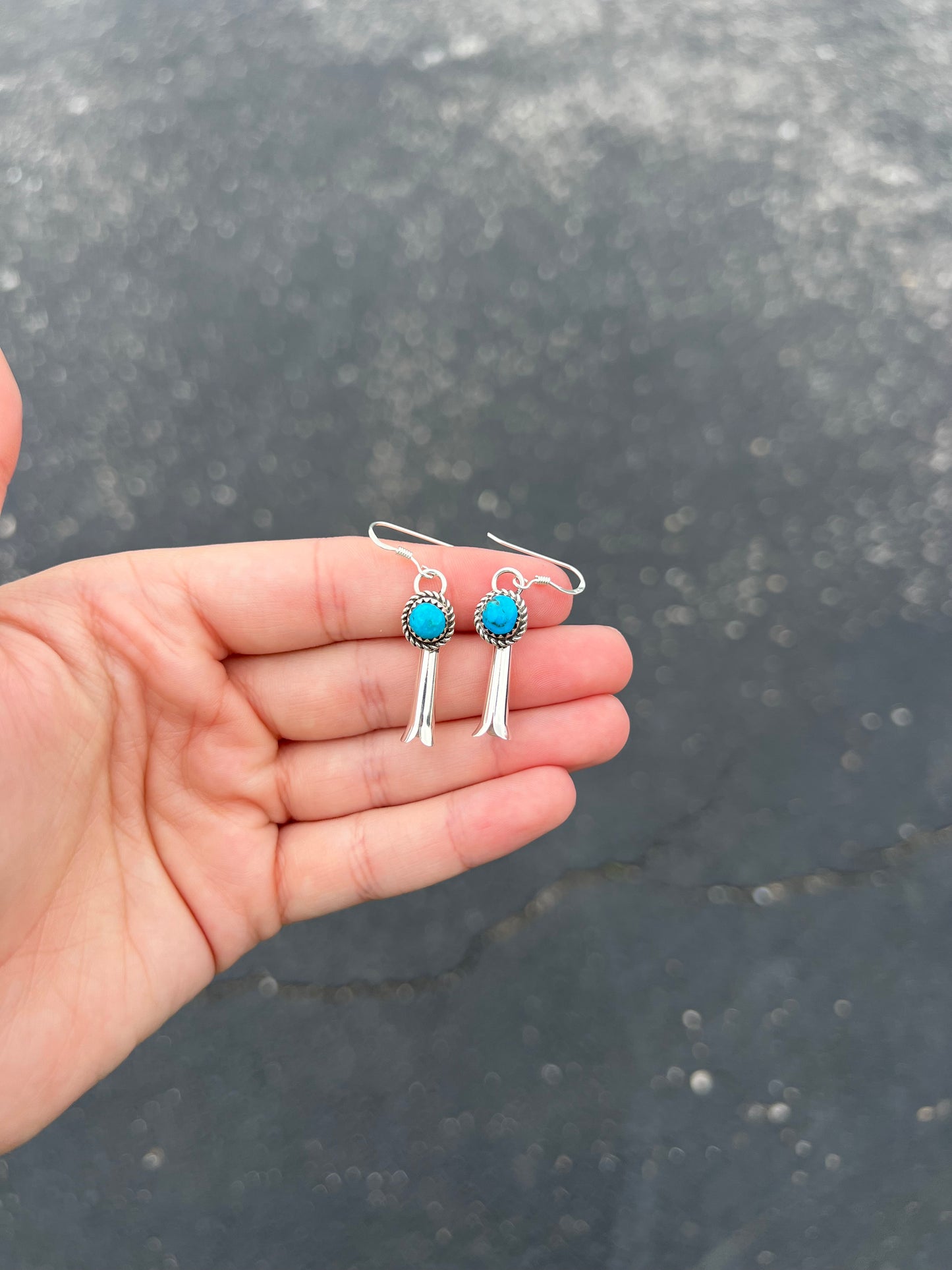 Genuine Sleeping Beauty Turquoise Sterling Silver Blossom Earrings