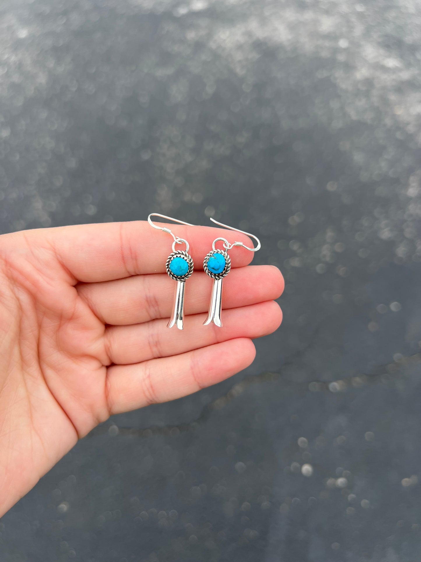 Genuine Sleeping Beauty Turquoise Sterling Silver Blossom Earrings