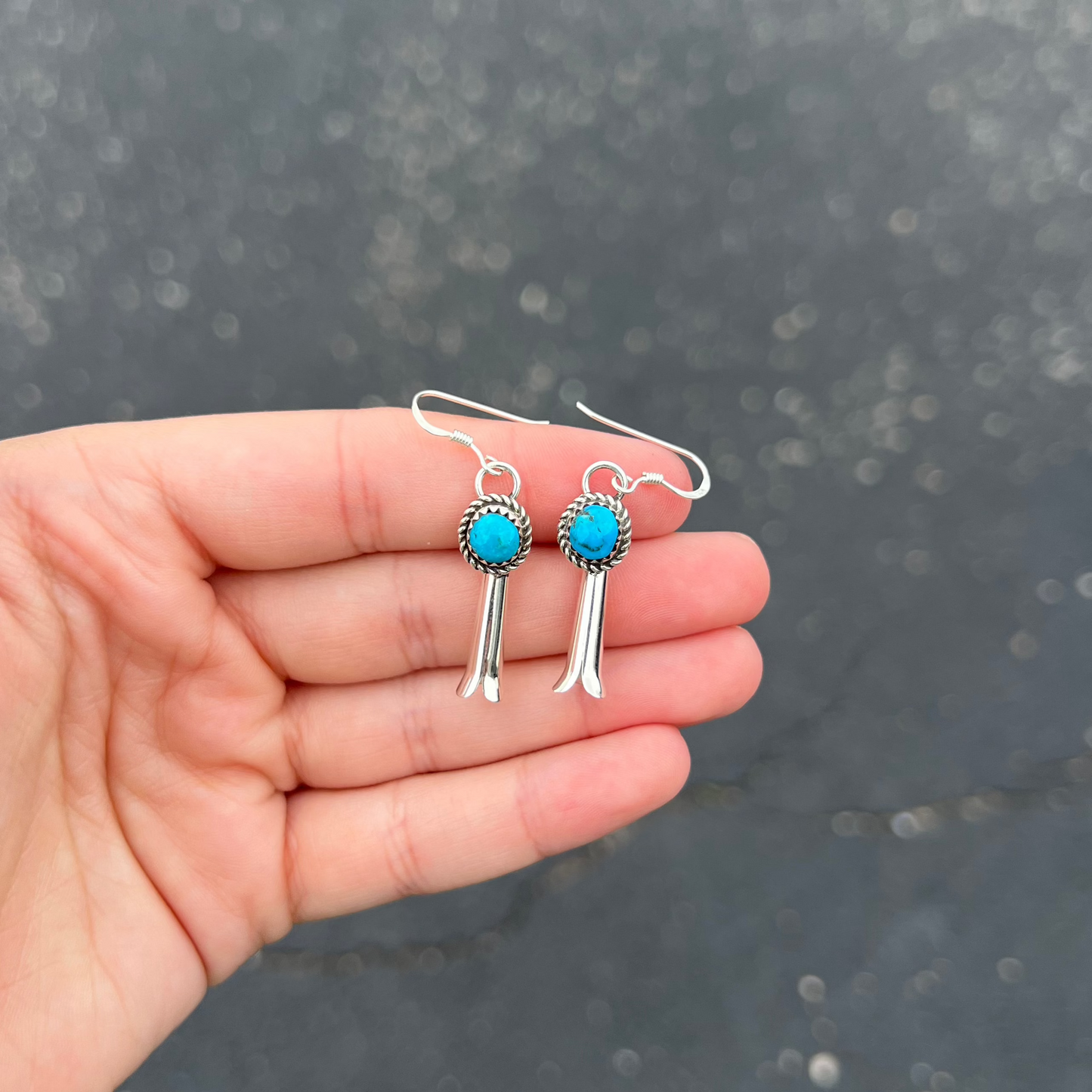 Genuine Sleeping Beauty Turquoise Sterling Silver Blossom Earrings