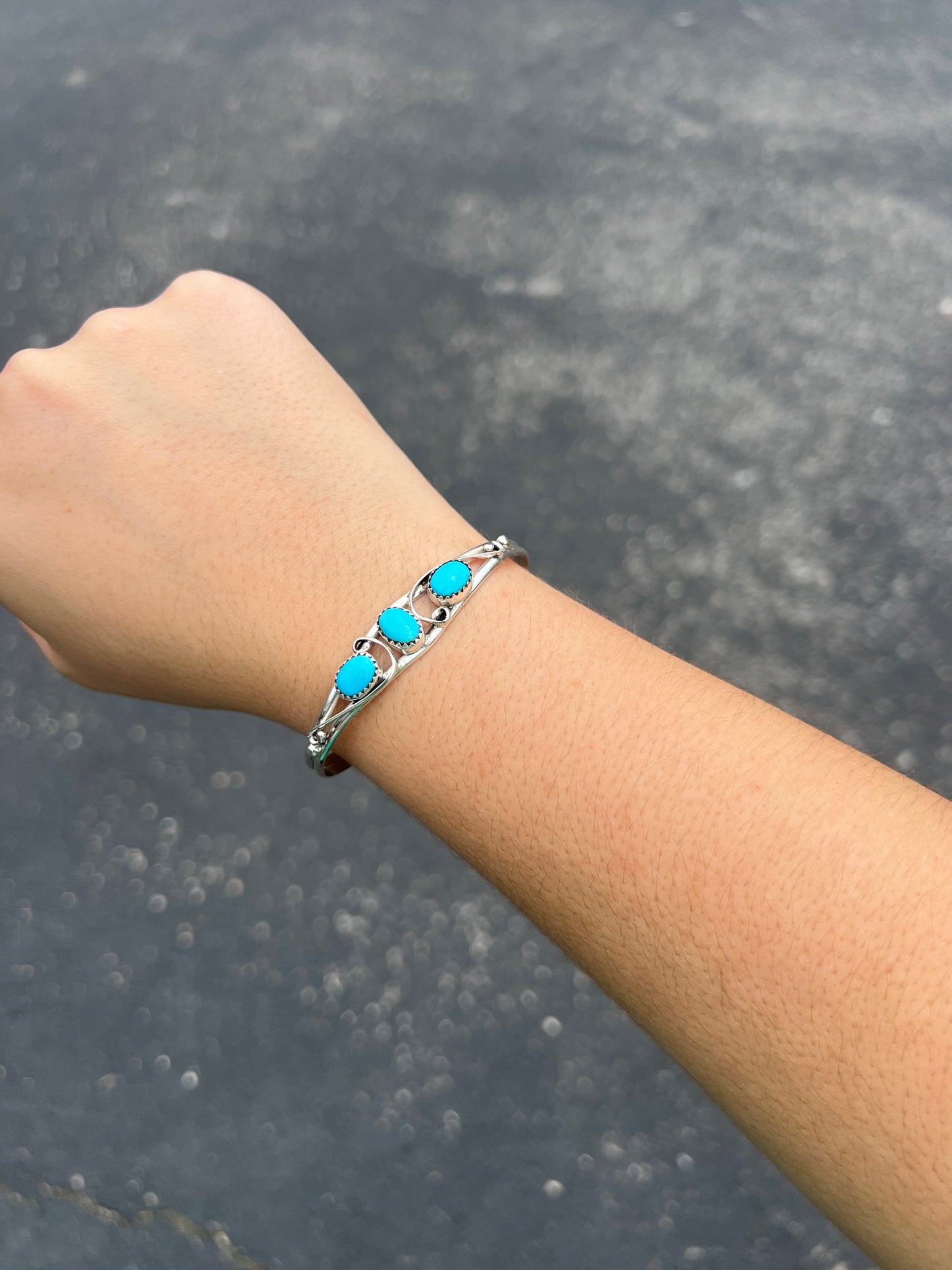 Sleeping Beauty Three Stone Turquoise Bracelet