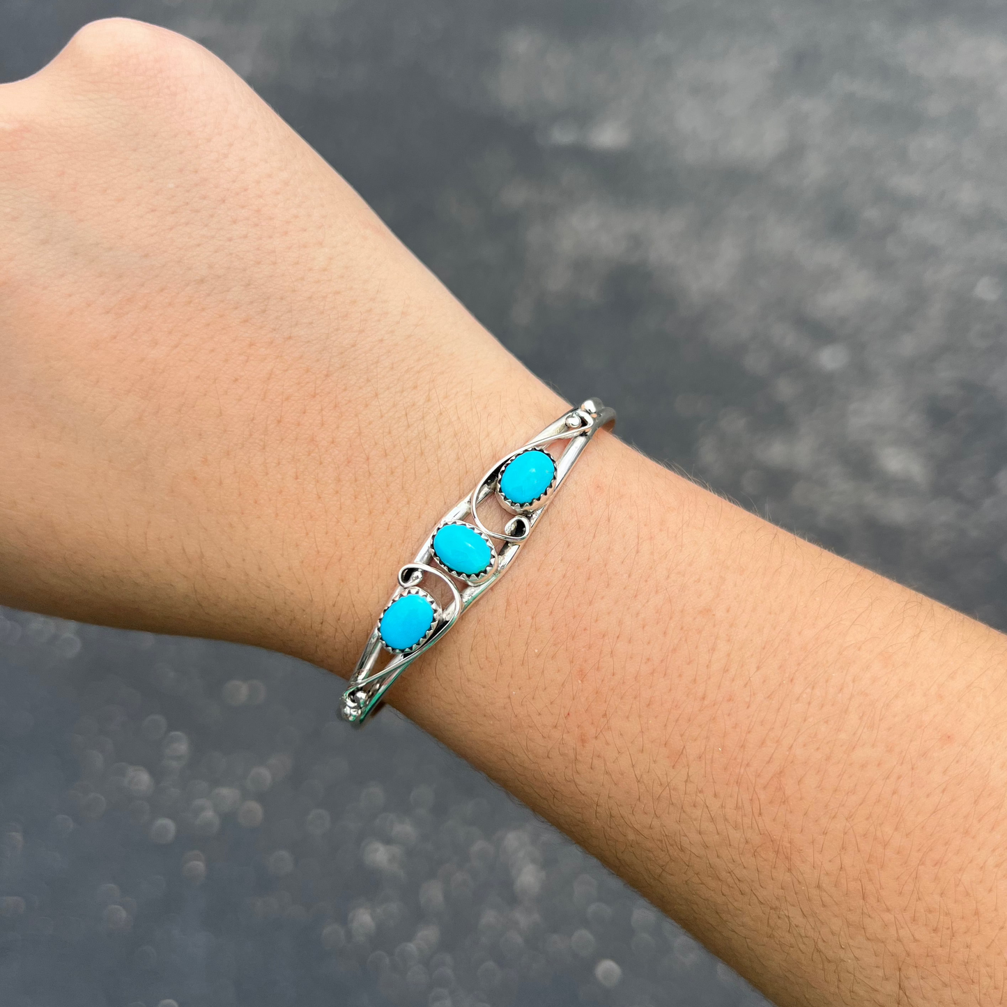 Sleeping Beauty Three Stone Turquoise Bracelet