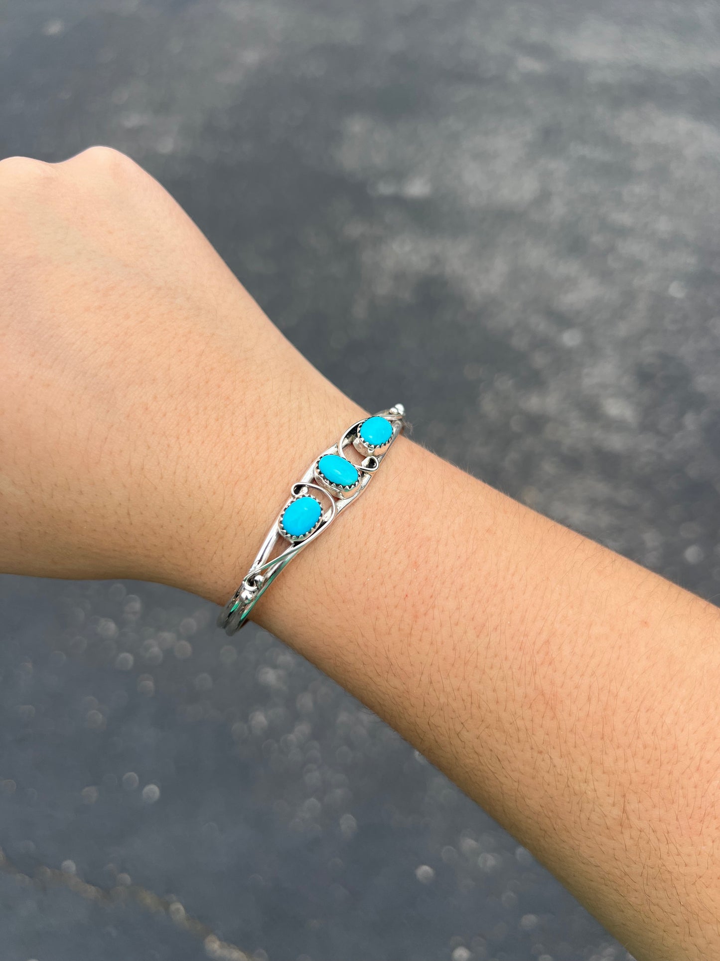 Sleeping Beauty Three Stone Turquoise Bracelet