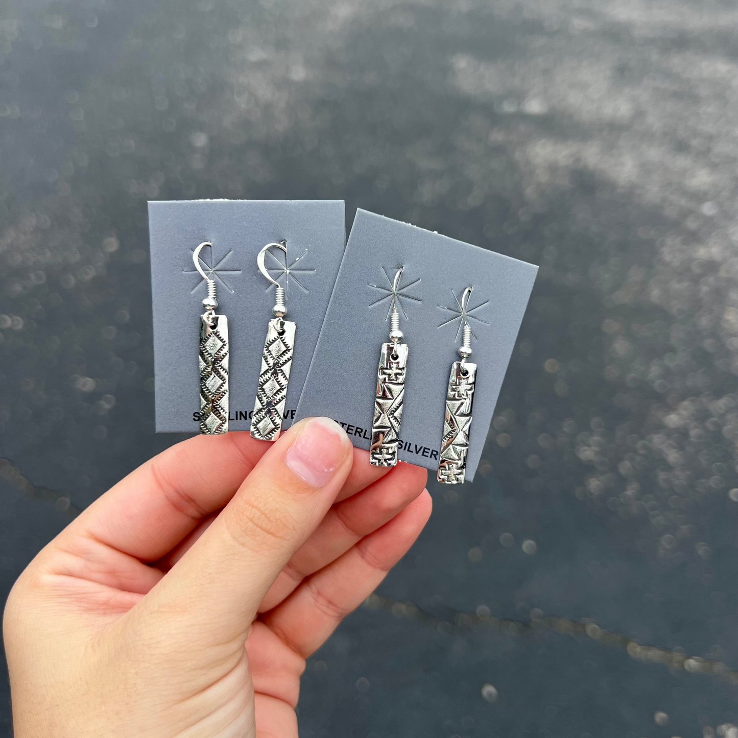 Sterling Silver Etched and Stamped Earrings