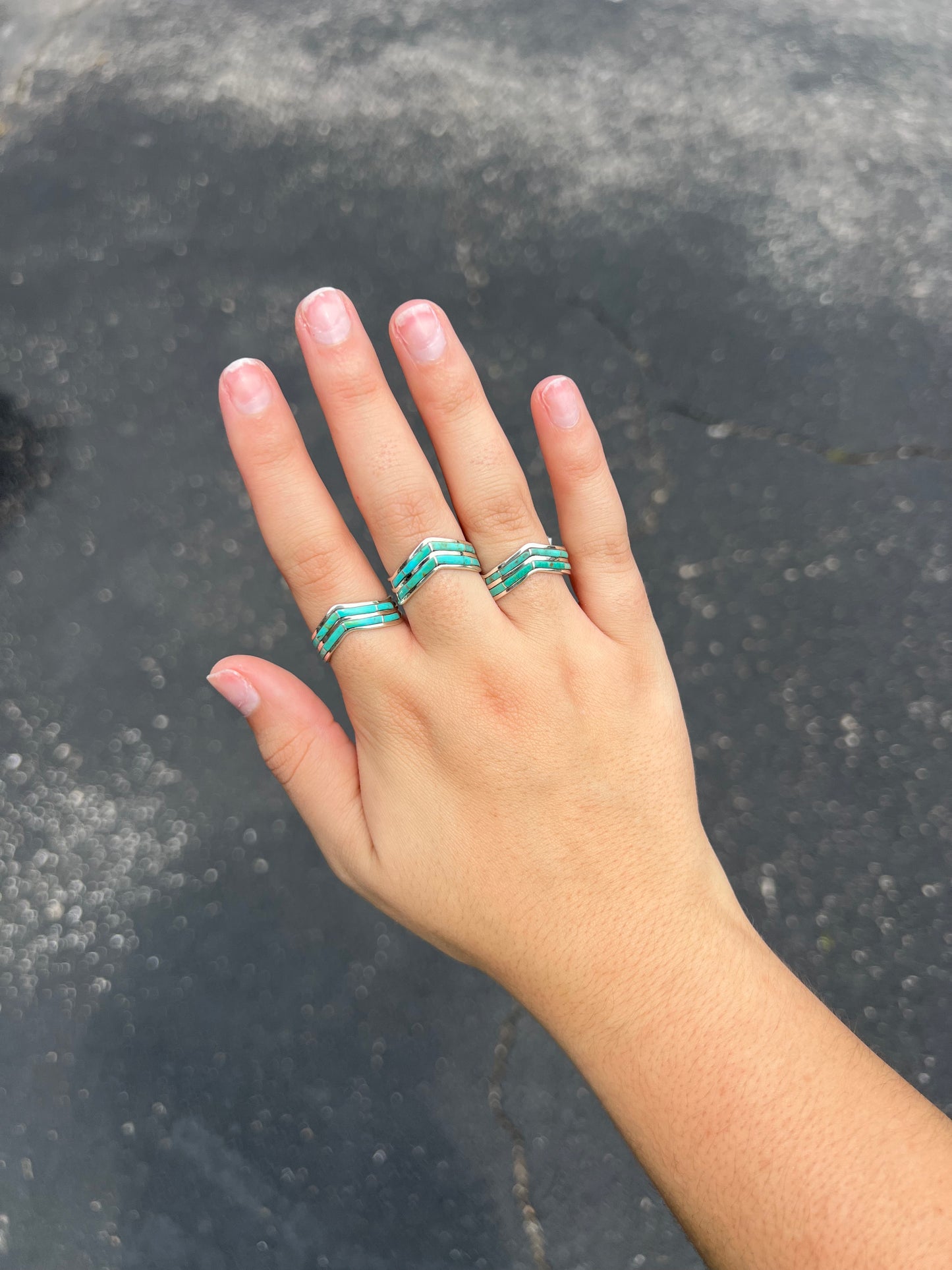 Sonoran Turquoise 2 Row Inlay Sterling Silver V Ring