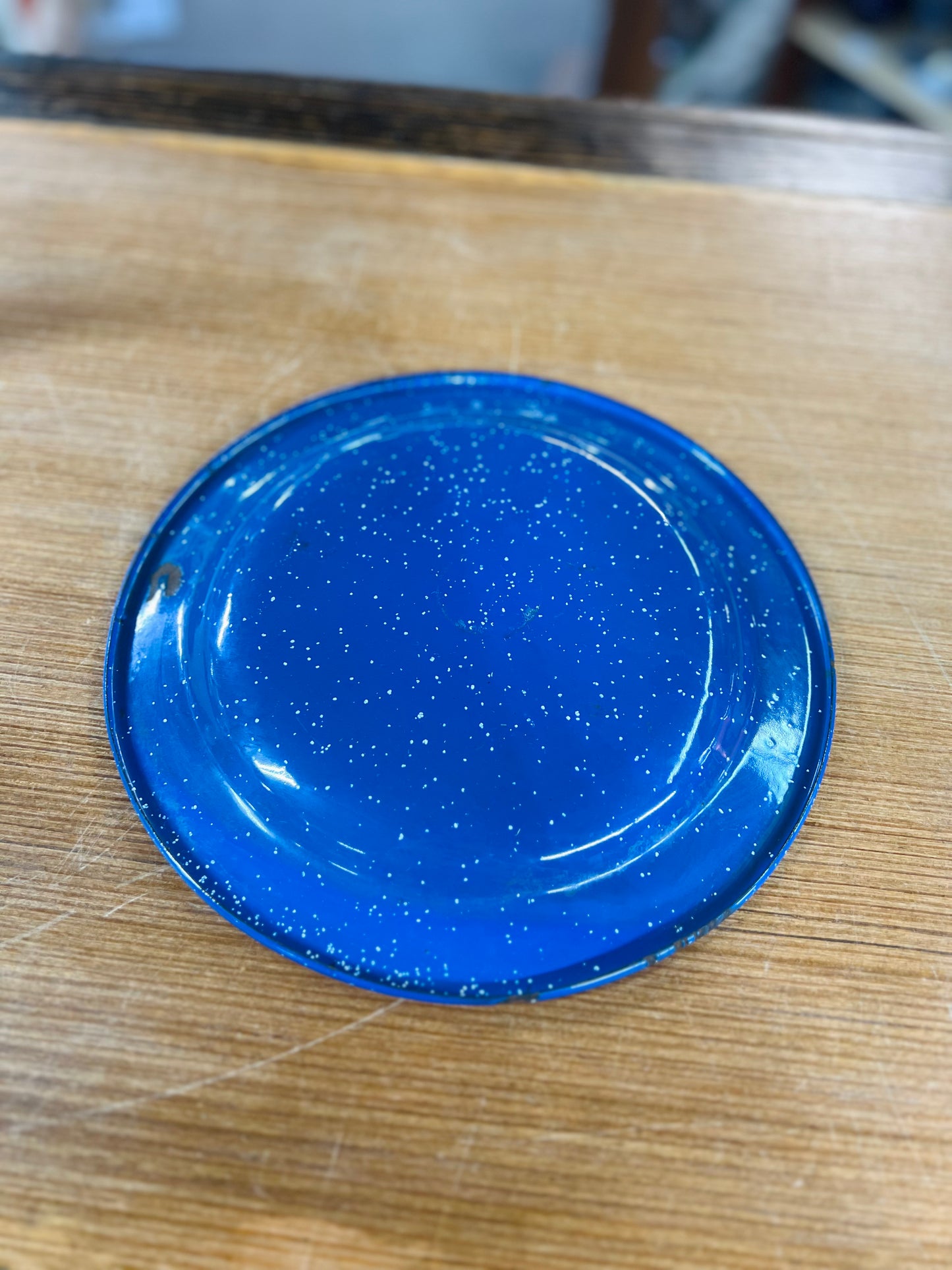 Vintage Geese Goose Red Heart Speckled Blue Enamelware Plate