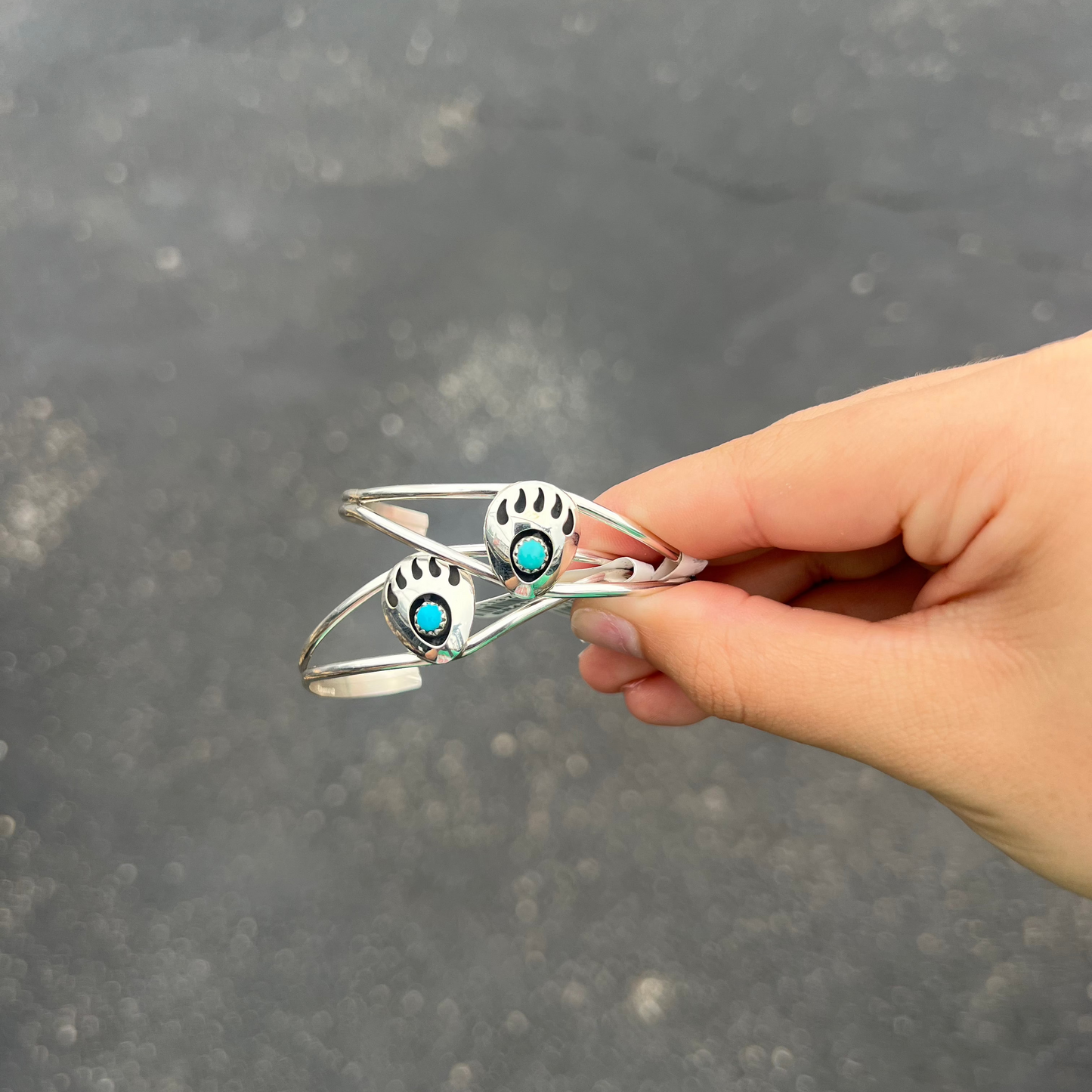 Genuine Turquoise Shadowbox Bear Paw Cuff Bracelet