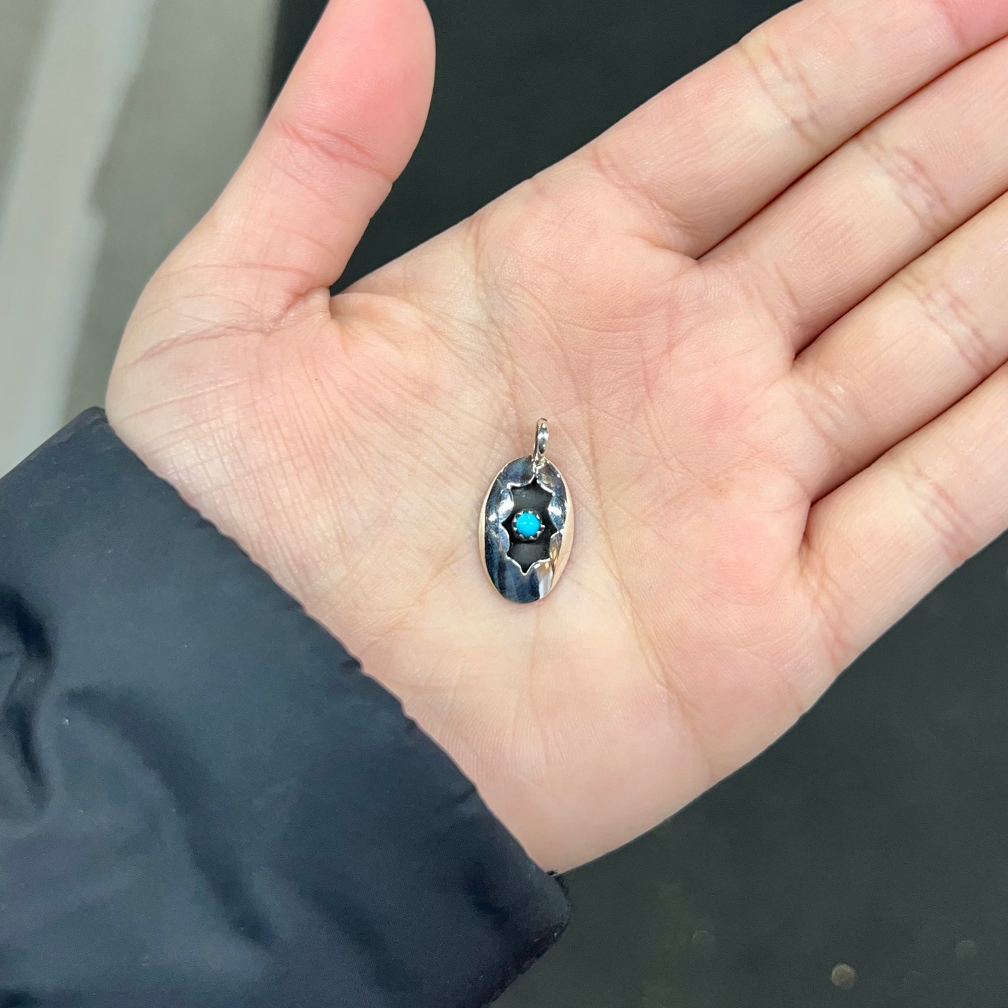 Genuine Turquoise Sterling Silver Shadowbox Pendant