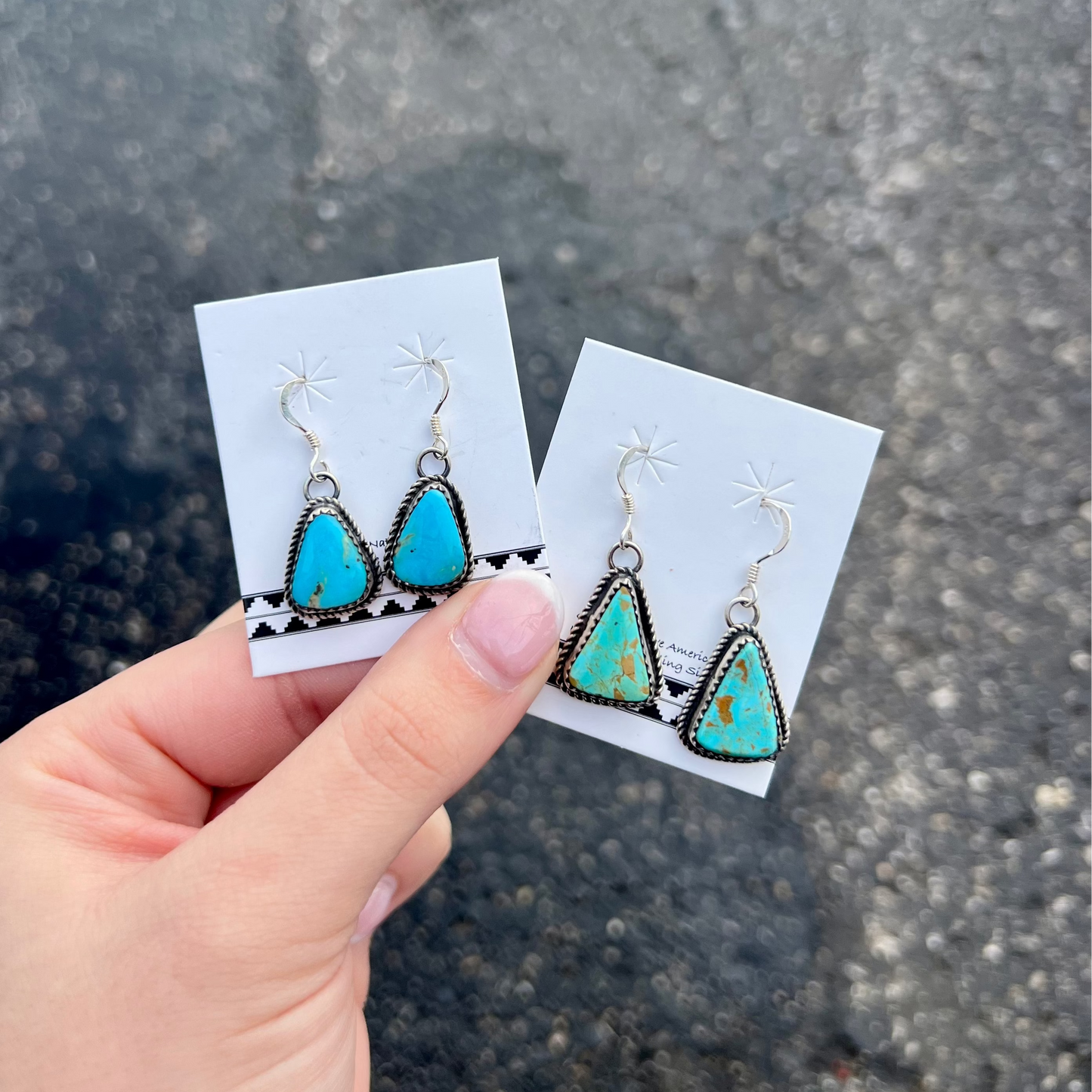 Nevada Turquoise Sterling Silver Triangle Dangle Earrings