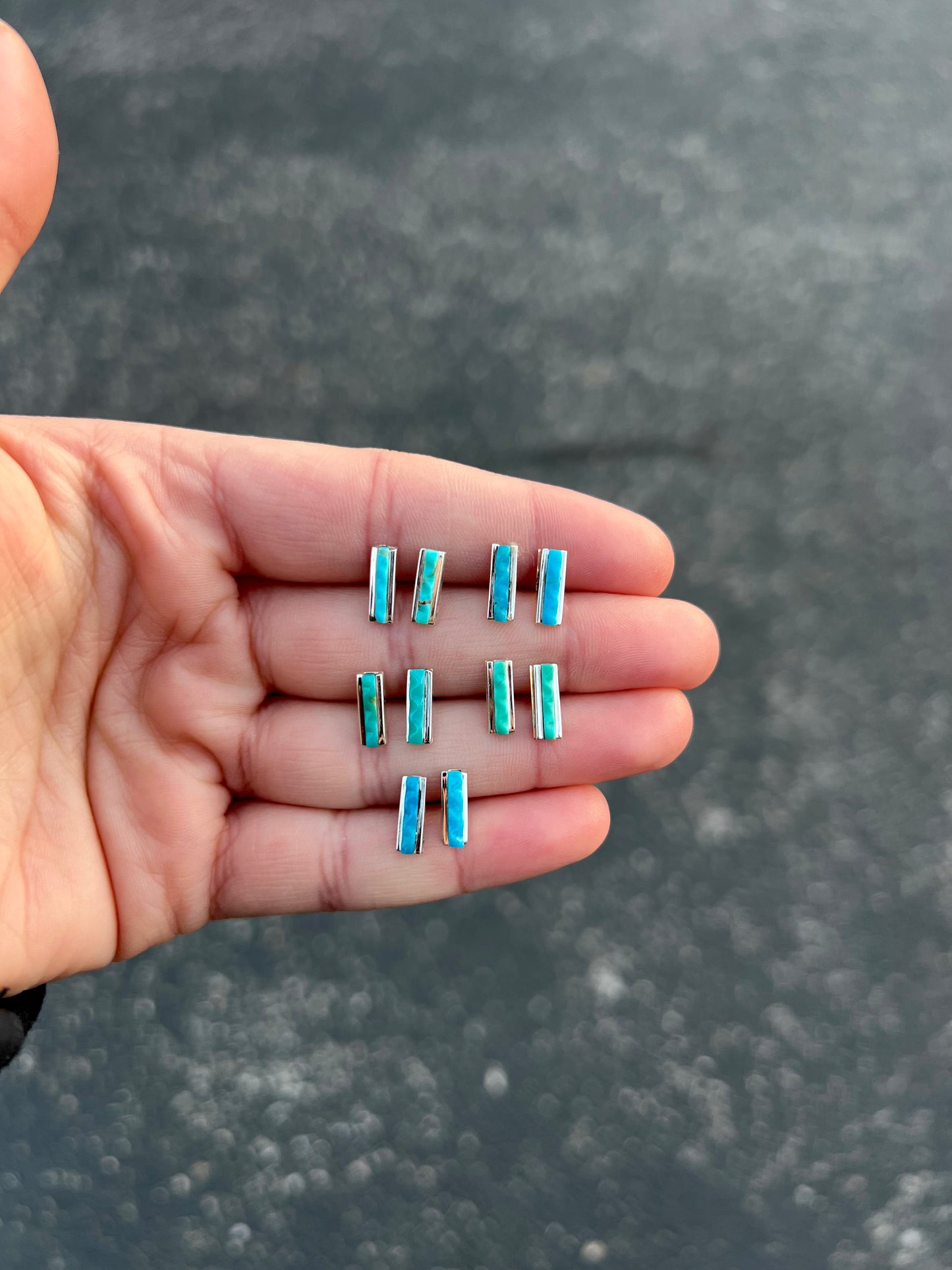 Genuine Kingman Turquoise Bar Stud Earrings