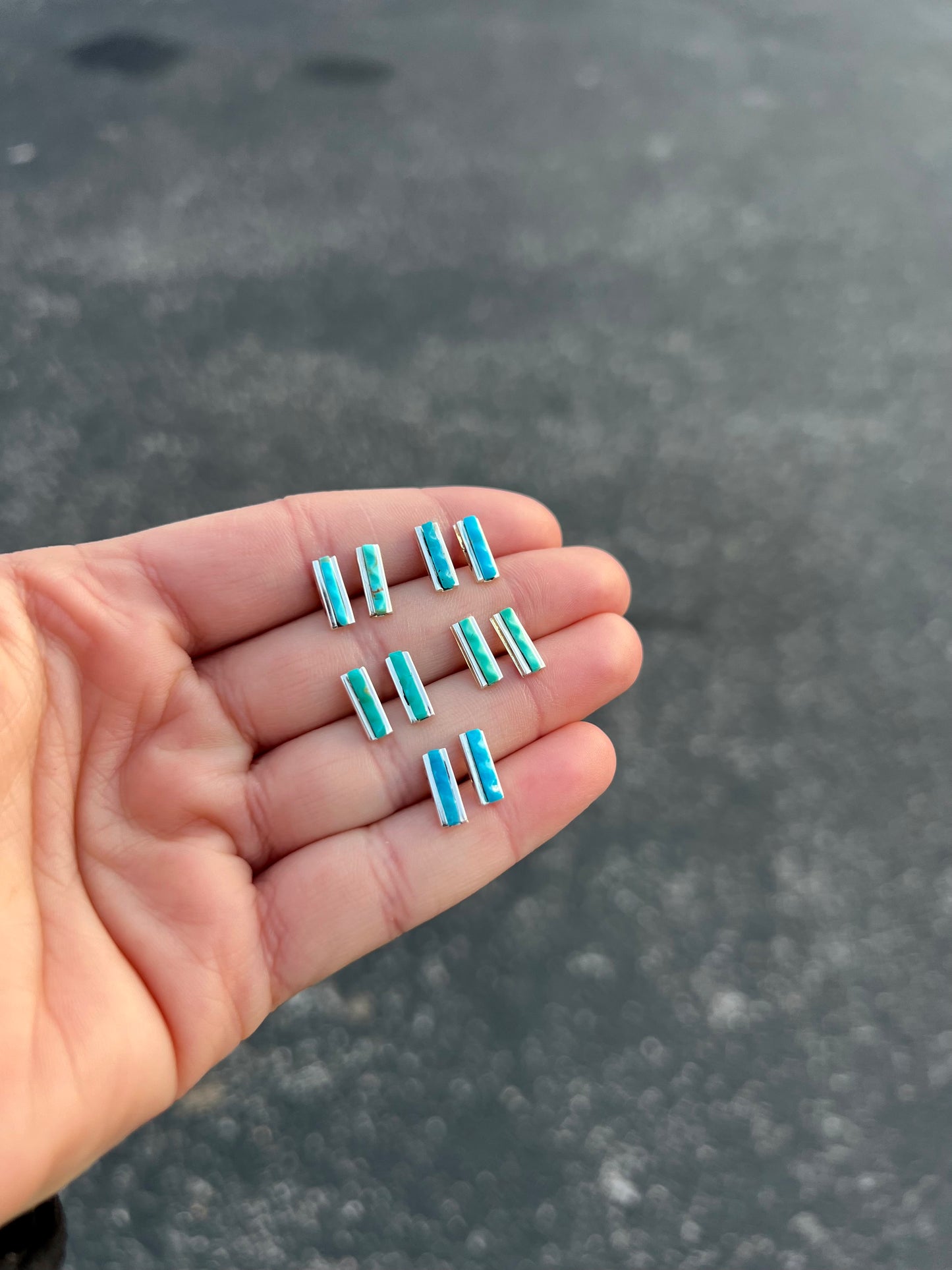 Genuine Kingman Turquoise Bar Stud Earrings