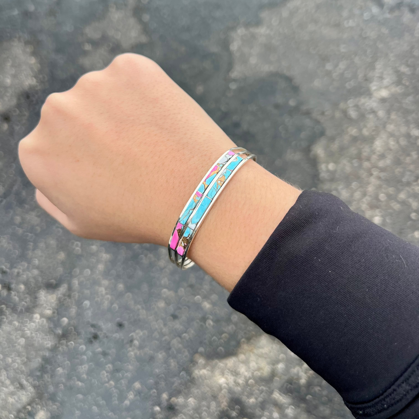 Cotton Candy Double Inlay Sterling Silver Cuff Bracelet