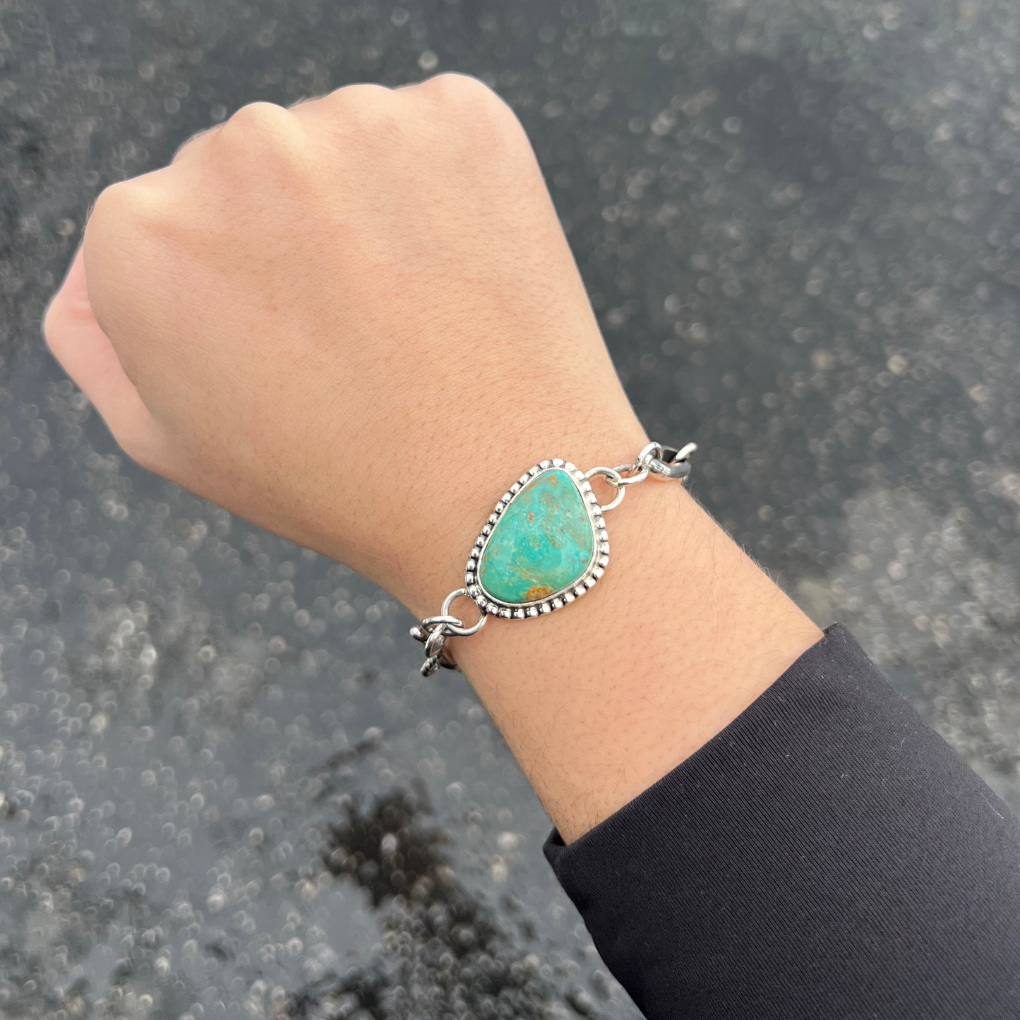 The Kara Genuine Kingman Turquoise Sterling Silver Link Bracelet