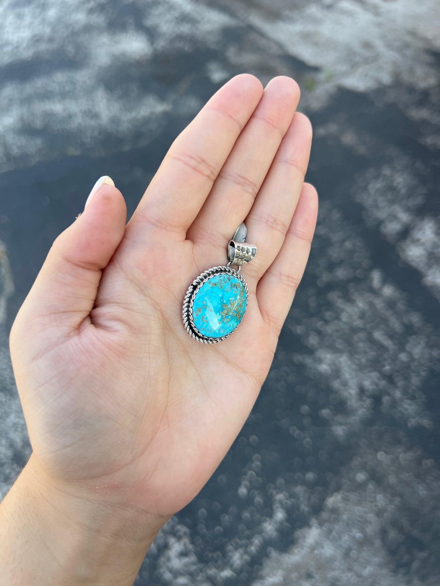 The Harlan Genuine Turquoise Sterling Silver Oval Pendant