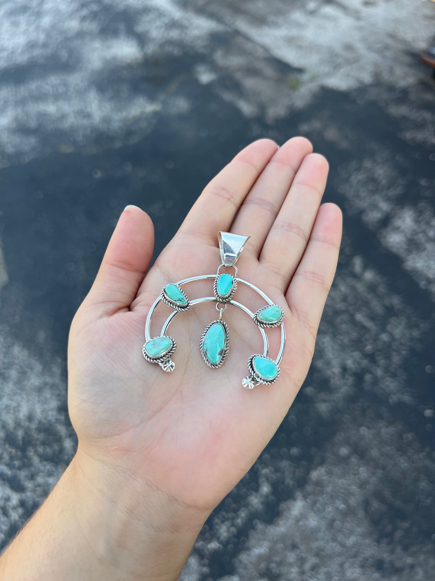 Navajo Genuine Royston Turquoise Naja Sterling Silver Pendant