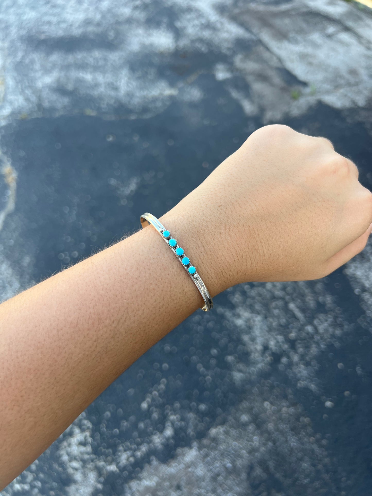 5 Stone Kingman Turquoise Sterling Silver Cuff Bracelet