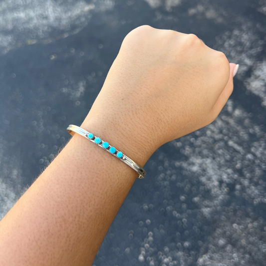 5 Stone Kingman Turquoise Sterling Silver Cuff Bracelet