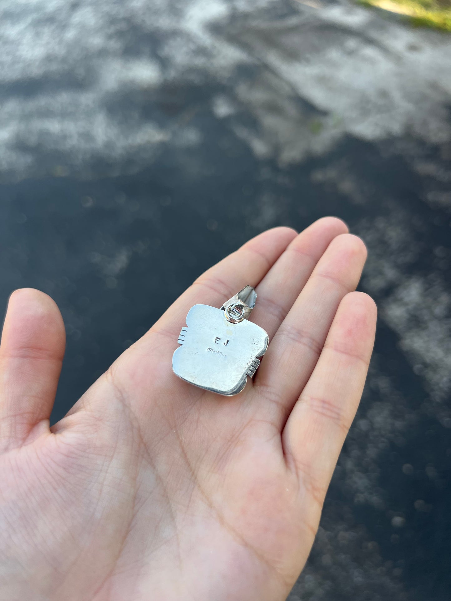 Genuine Turquoise Cobblestone Inlay Sterling Silver Pendant