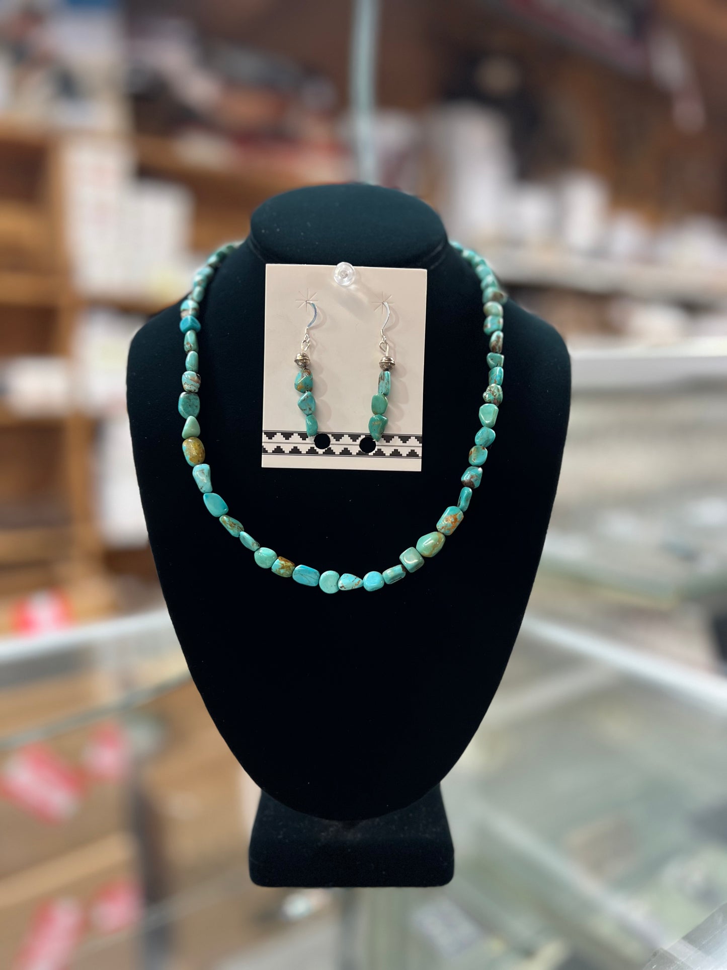 Kingman Turquoise Nuggets Sterling Silver Necklace and Earrings Set