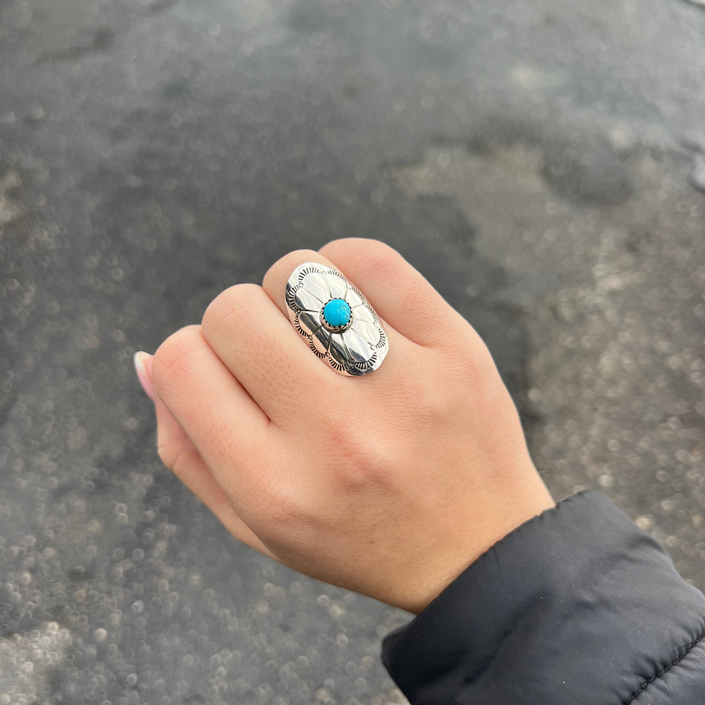 Genuine Turquoise Sterling Silver Concho Ring