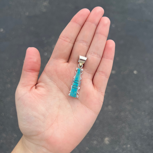 Genuine Turquoise Graduating Inlay Sterling Silver Pendant