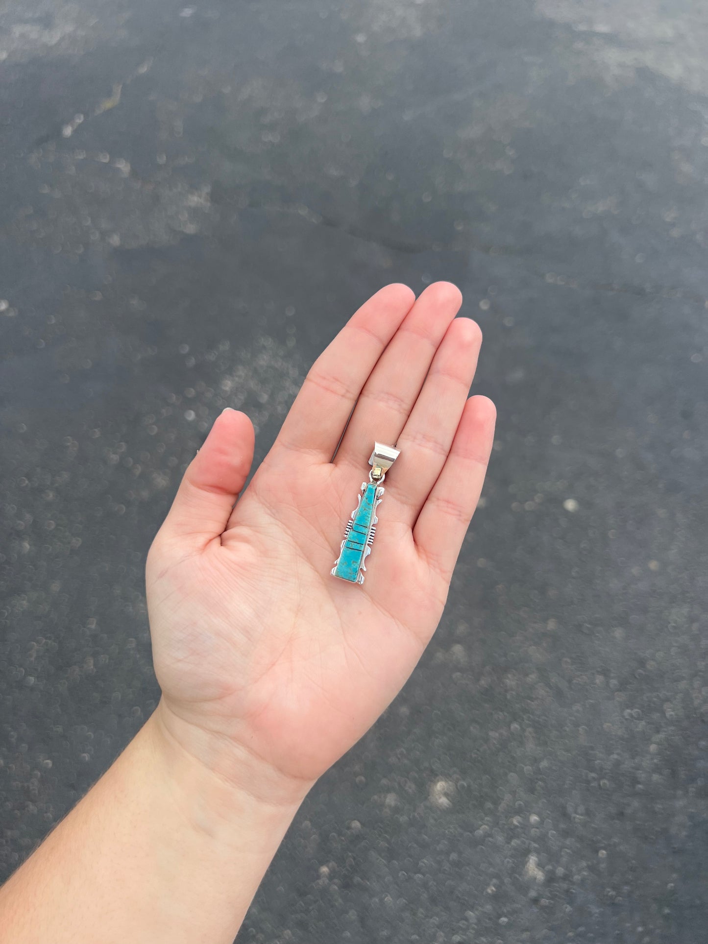 Genuine Turquoise Graduating Inlay Sterling Silver Pendant
