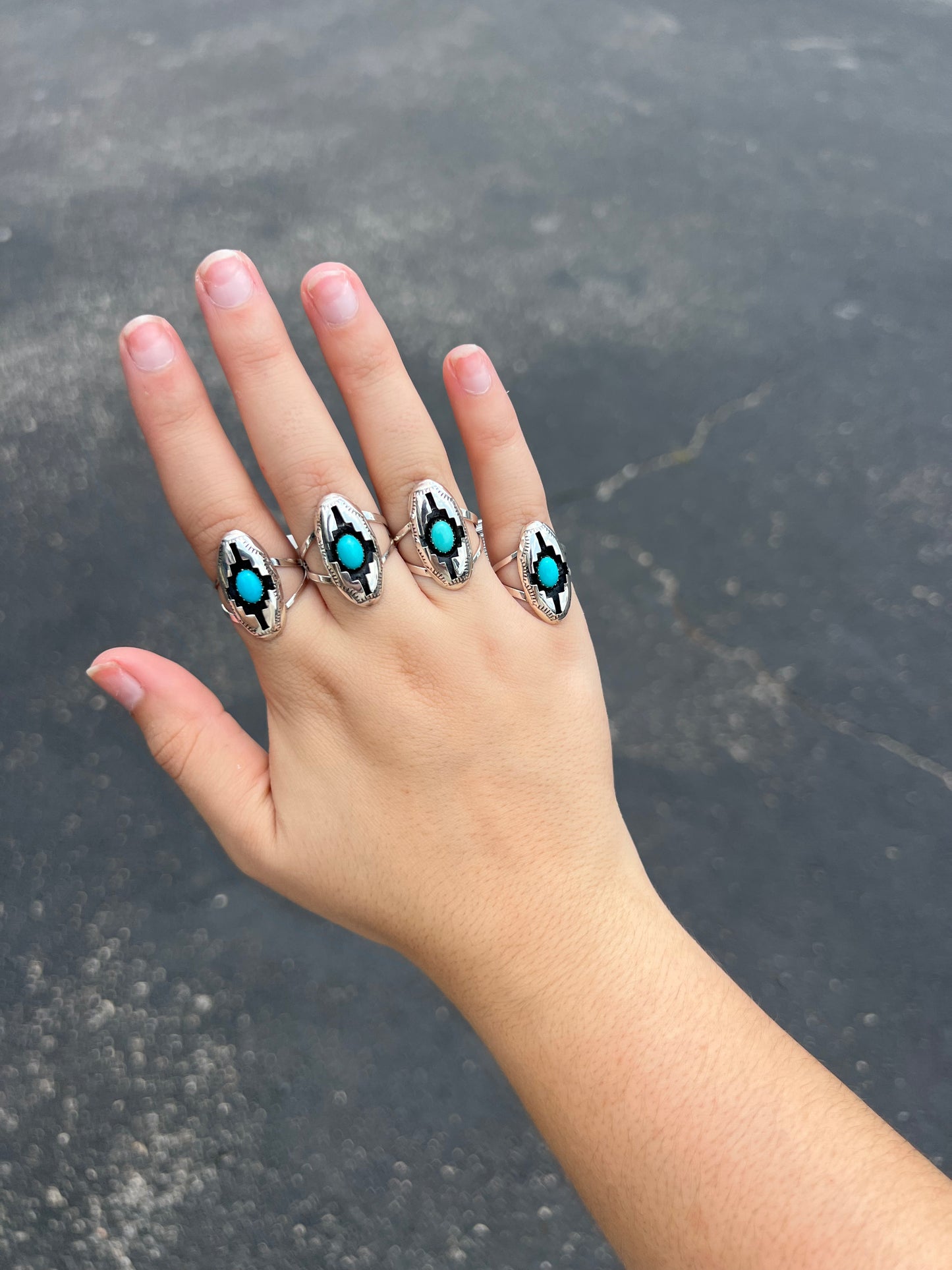Turquoise and Sterling Silver Aztec Shadowbox Ring