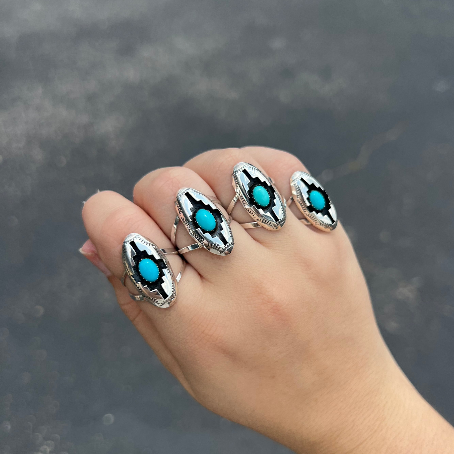 Turquoise and Sterling Silver Aztec Shadowbox Ring