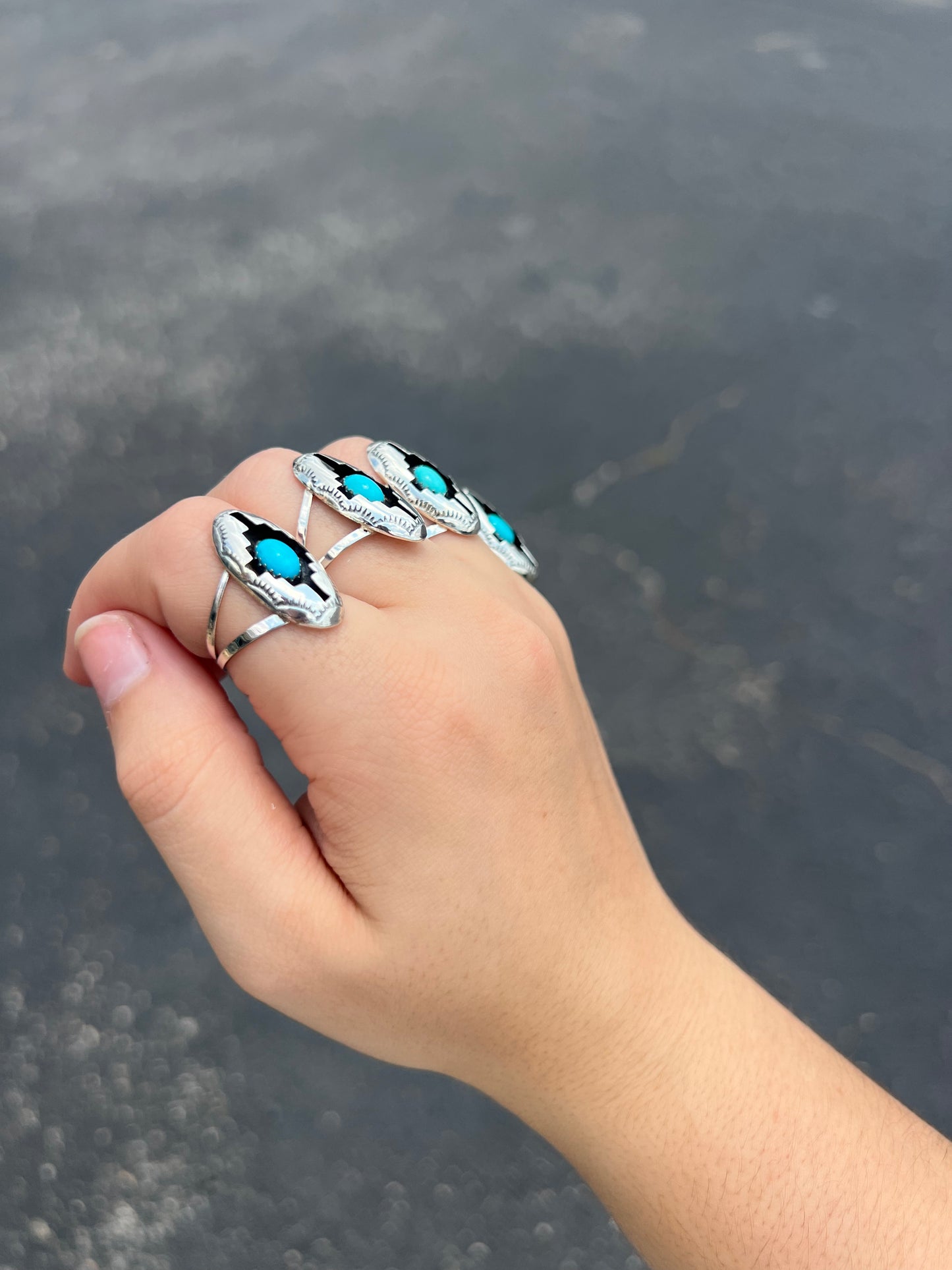 Turquoise and Sterling Silver Aztec Shadowbox Ring