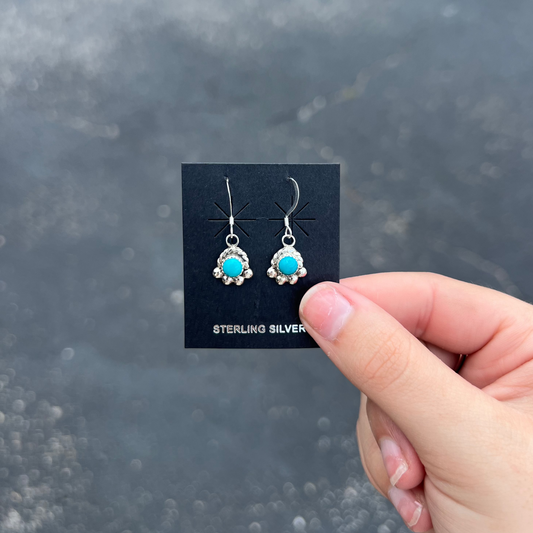 Genuine Turquoise Sterling Silver 4 Bead Dangle Earrings