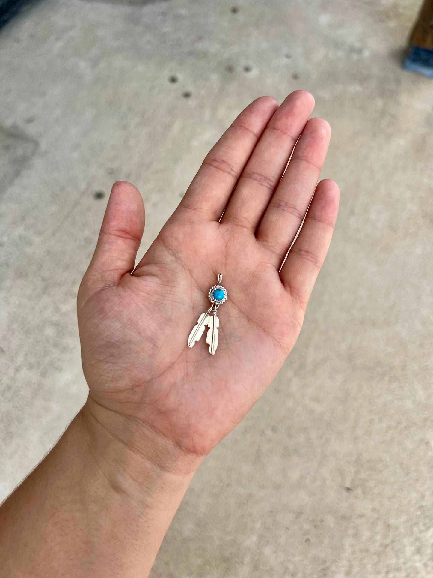 Turquoise Sterling Silver Two Feather Pendant