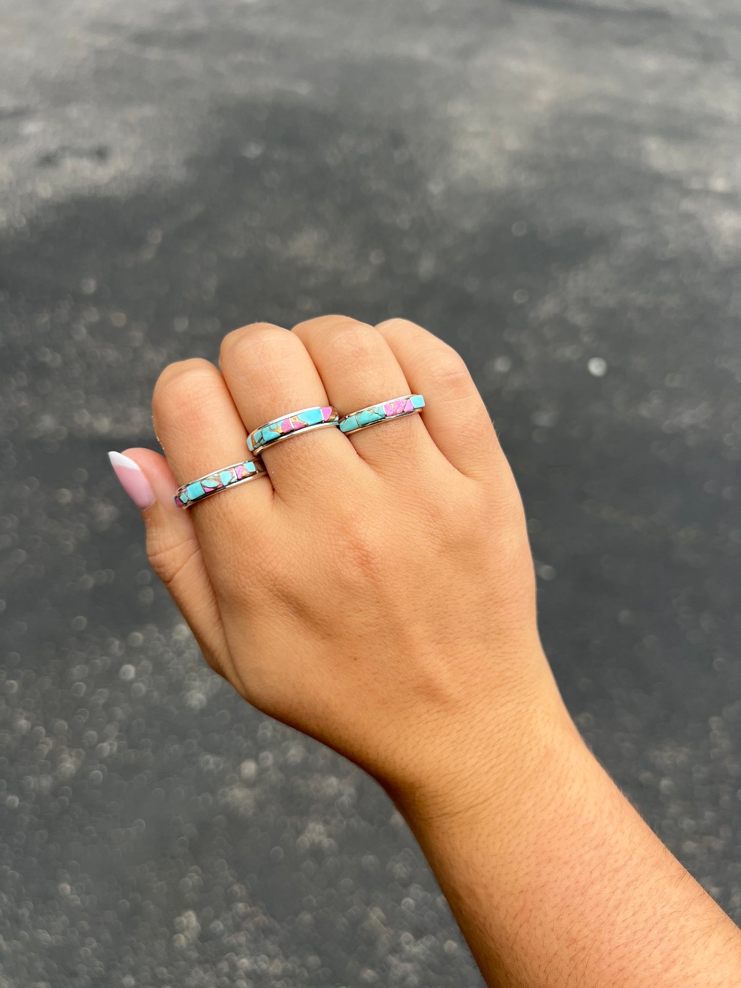 Cotton Candy Inlay Sterling Silver Stacker Ring