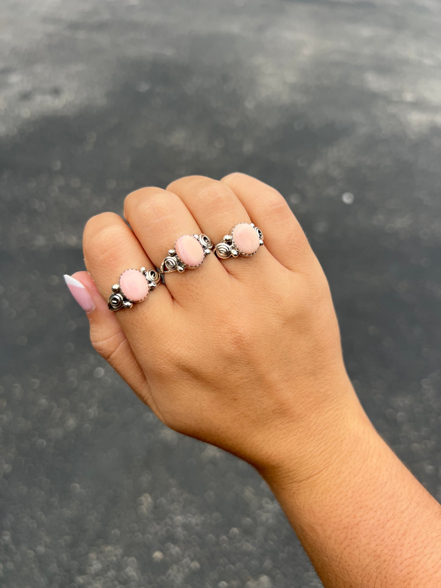 Pink Conch Curly Q Sterling Silver Ring