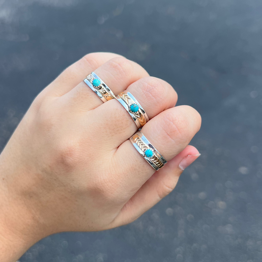 Genuine Turquoise Gold Filled Sterling Silver Band Ring