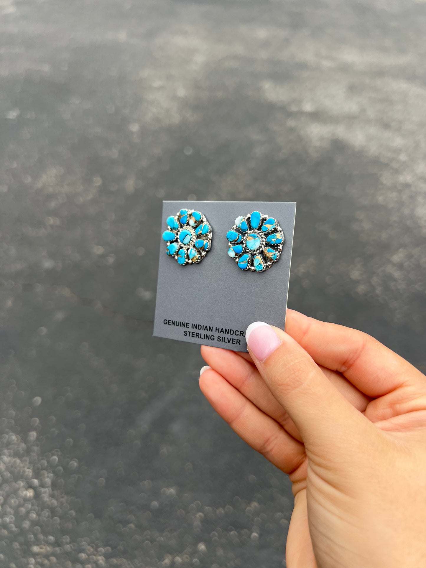 Mint Blue Turquoise Sterling Silver Cluster Earrings