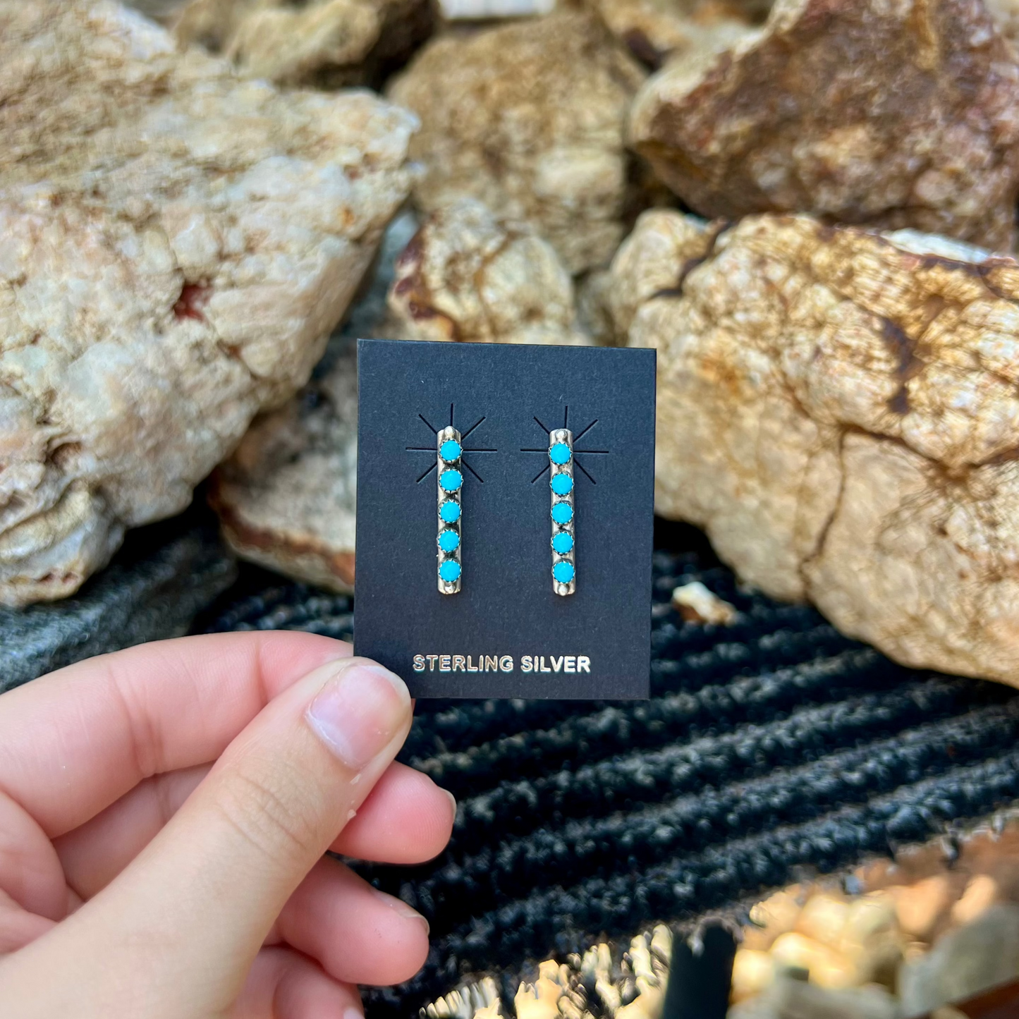 5 Stone Genuine Turquoise Bar Earrings