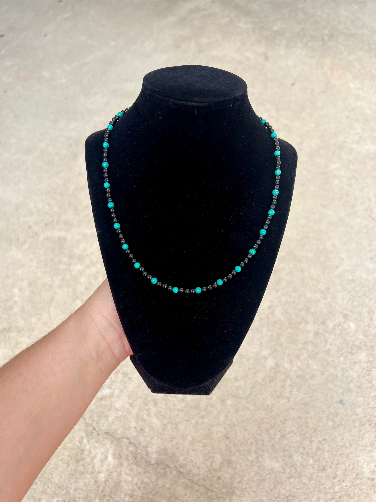 Turquoise and Black Onyx Beaded Necklace