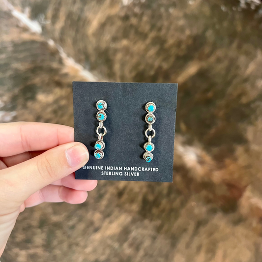 Zuni 4 Stone Genuine Turquoise Sterling Silver Earrings