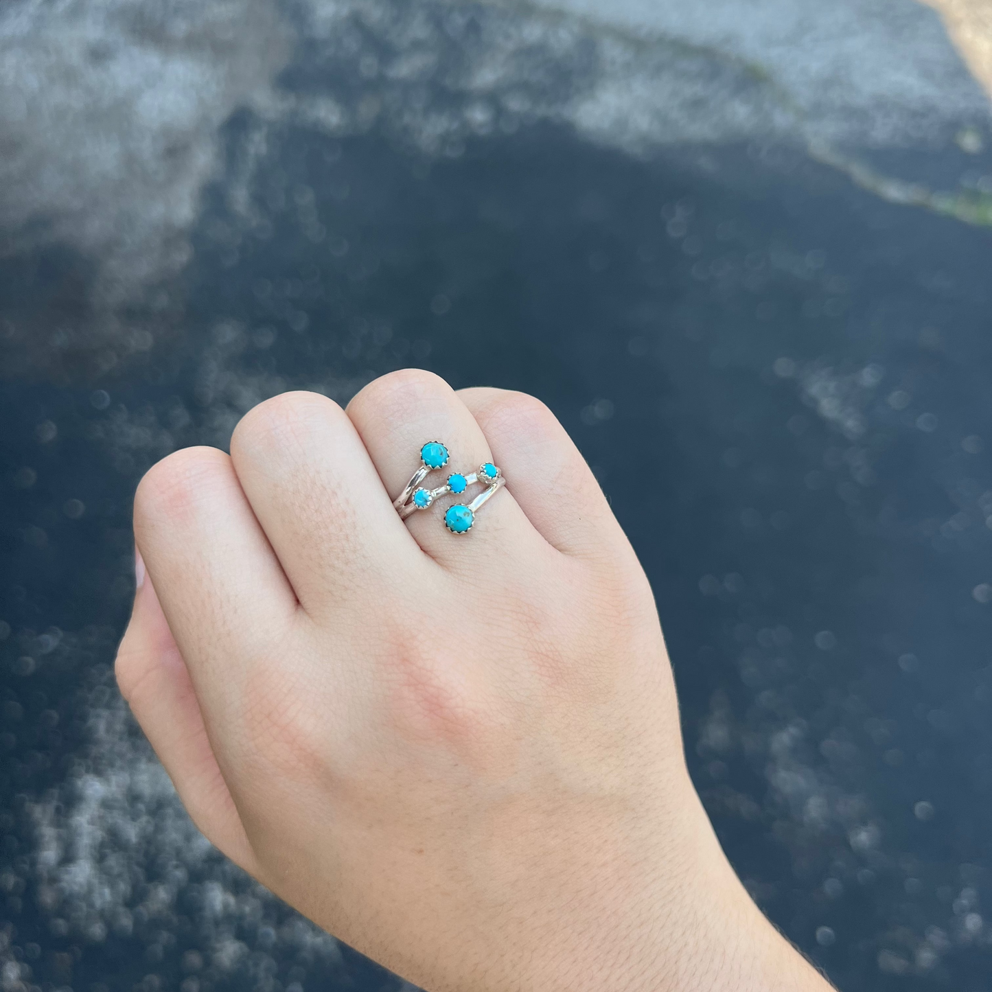 The Lynn 5 Stone Genuine Turquoise Sterling Silver Ring