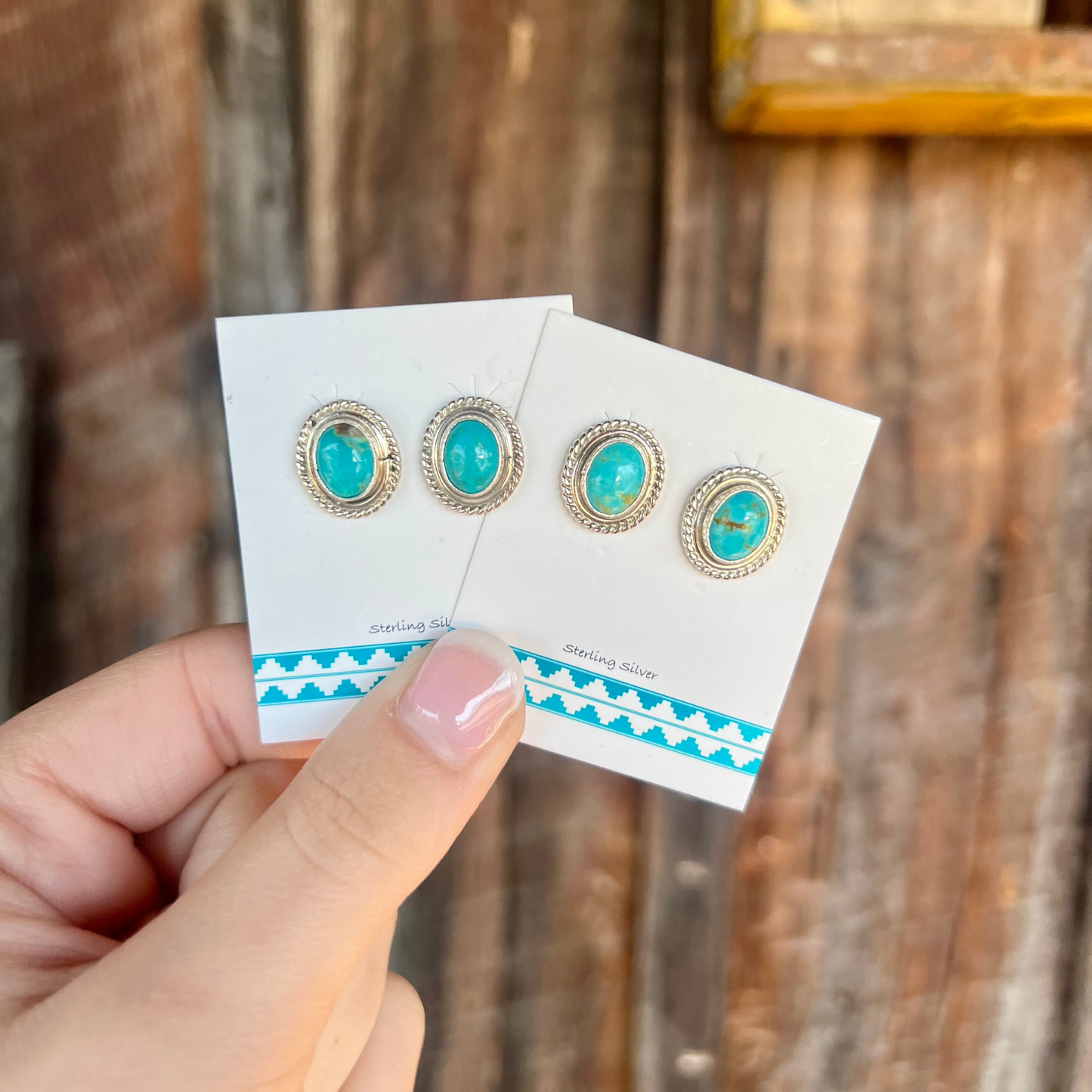 Navajo Handmade Kingman Turquoise Oval Earrings