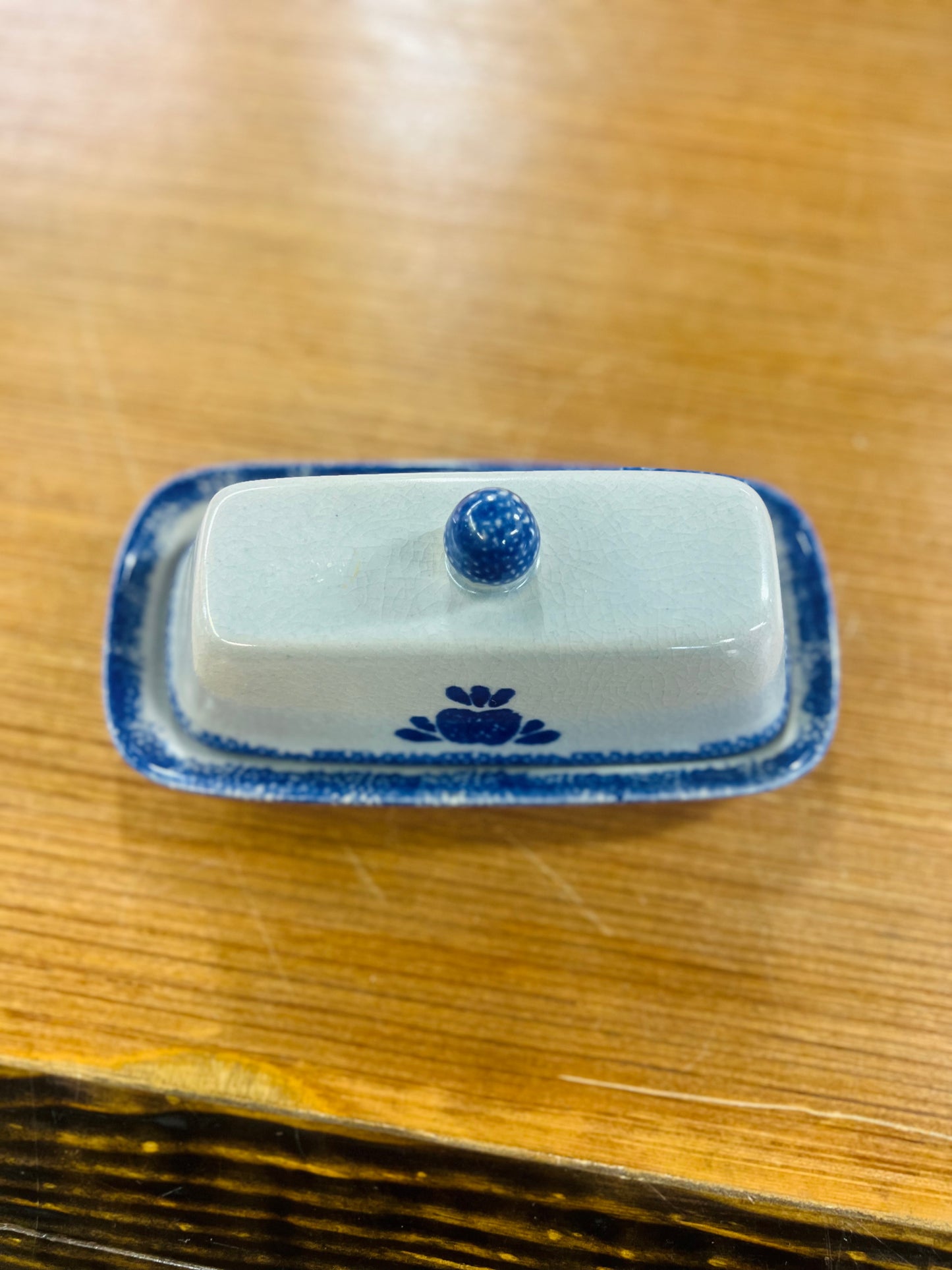 Blue Stoneware Covered Butter Dish