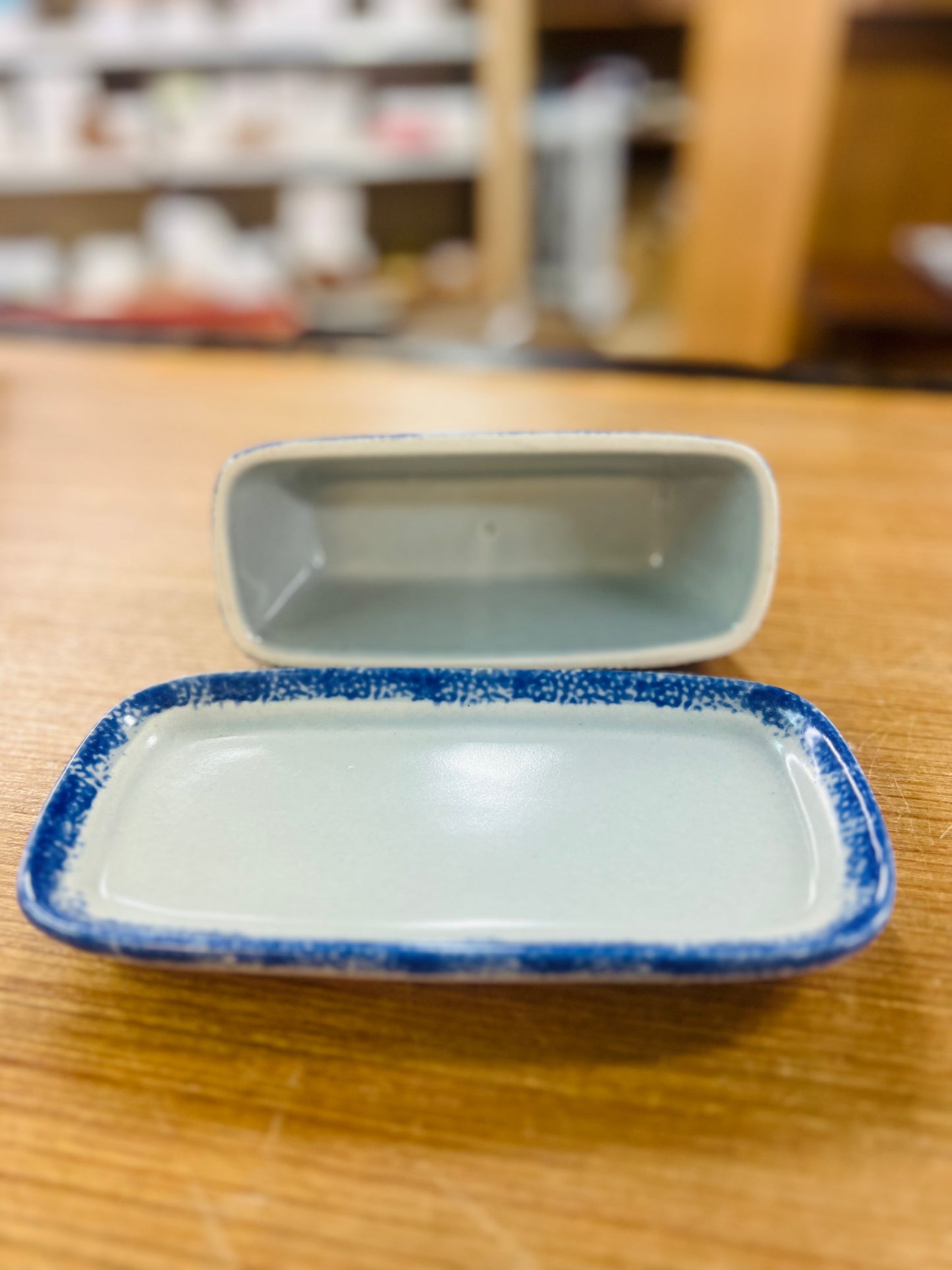 Blue Stoneware Covered Butter Dish