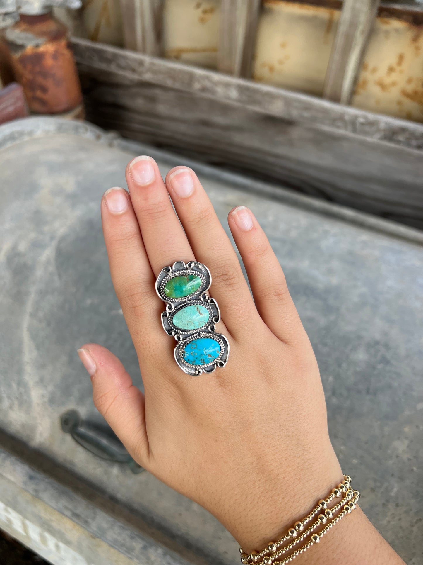 Assorted Three Stone Genuine Turquoise Ring
