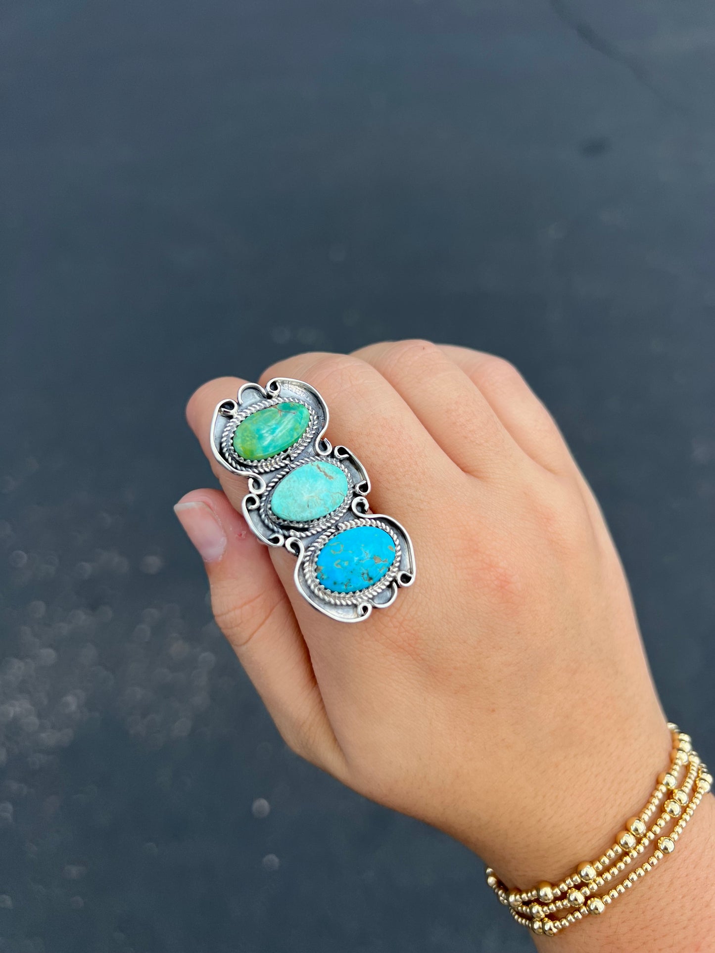 Assorted Three Stone Genuine Turquoise Ring